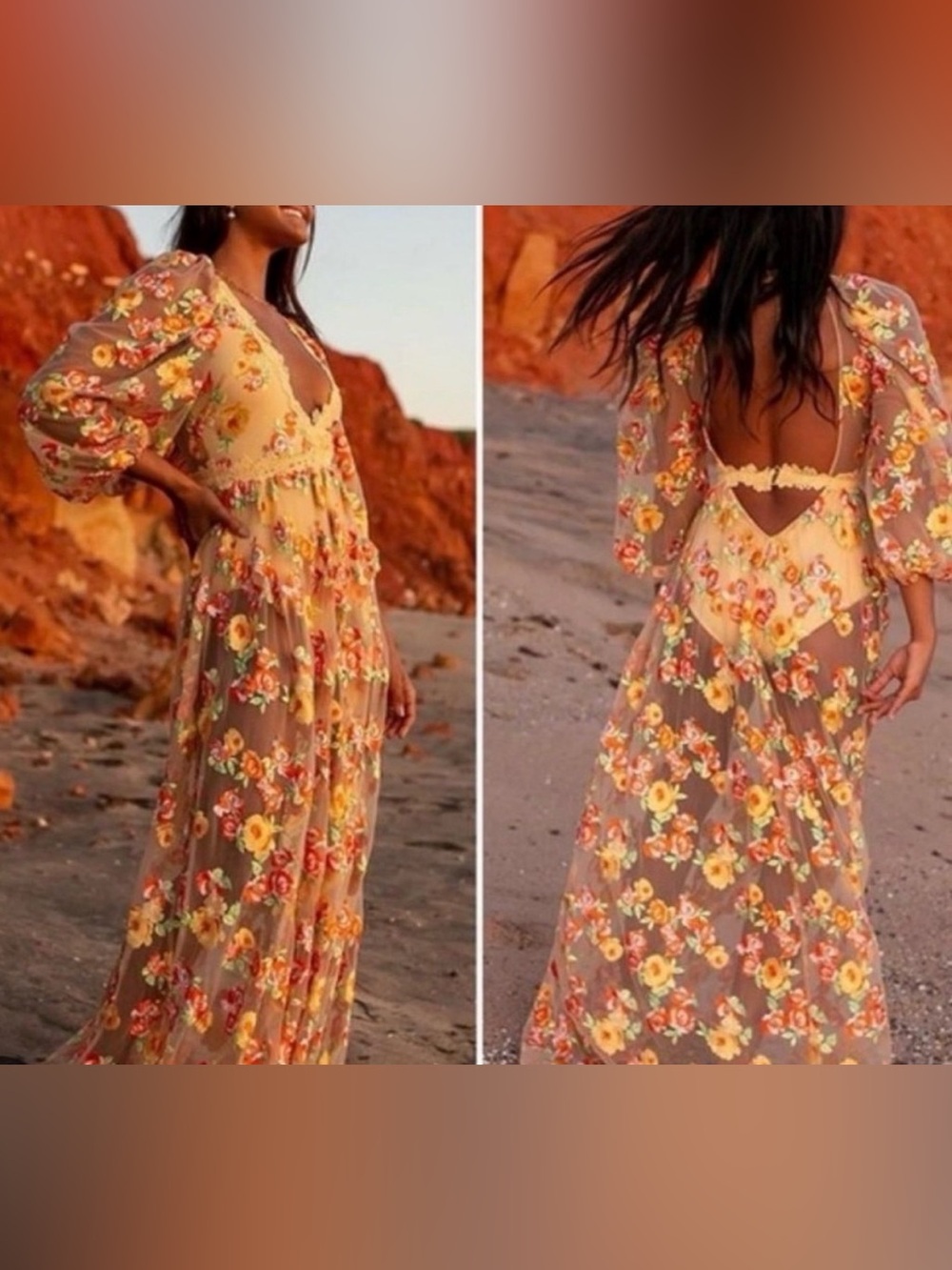 For Love & Lemons Winnie Sheer V Neck Floral Embroidered Maxi Dress Sz XS NWT
